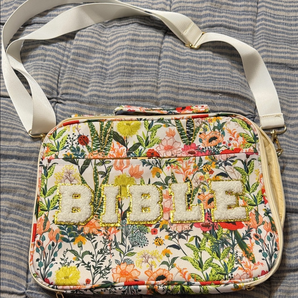 Floral Women's Bible Bag with White Strap